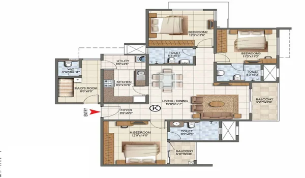 Purva Eminora 3 BHK Apartment Floor Plan Featured Image of Purva Eminora 3 BHK Apartment Floor Plan